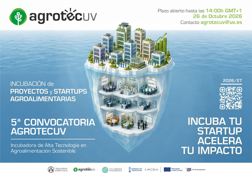 5ª Convocatoria de AgrotecUV: programa de incubación de proyectos empresariales de carácter innovador vinculados al sector agroalimentario